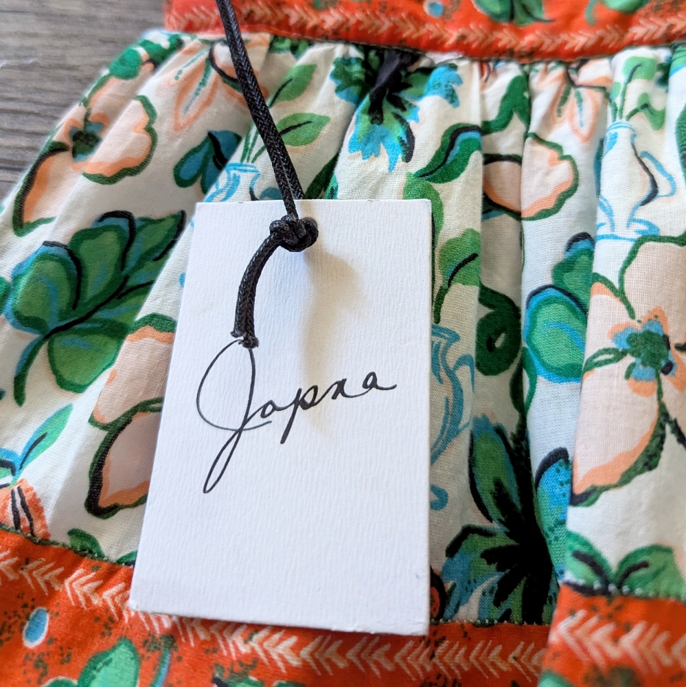 Japna - Sundress Mini Fit and Flare Deep-V off-White, Green, Orange Small - Picture 8 of 12